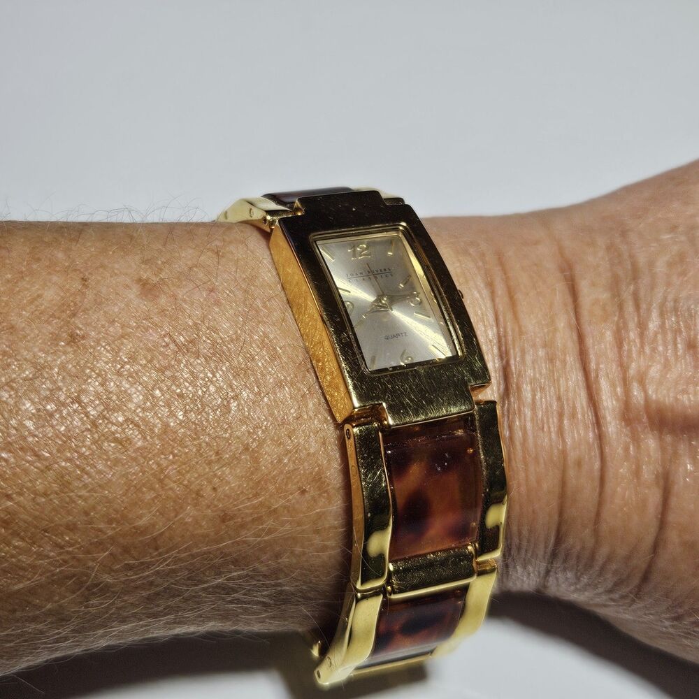 Joan Rivers Watch Gold Tone Rectangle Faux Tortoise Needs New Battery 7-7.5"